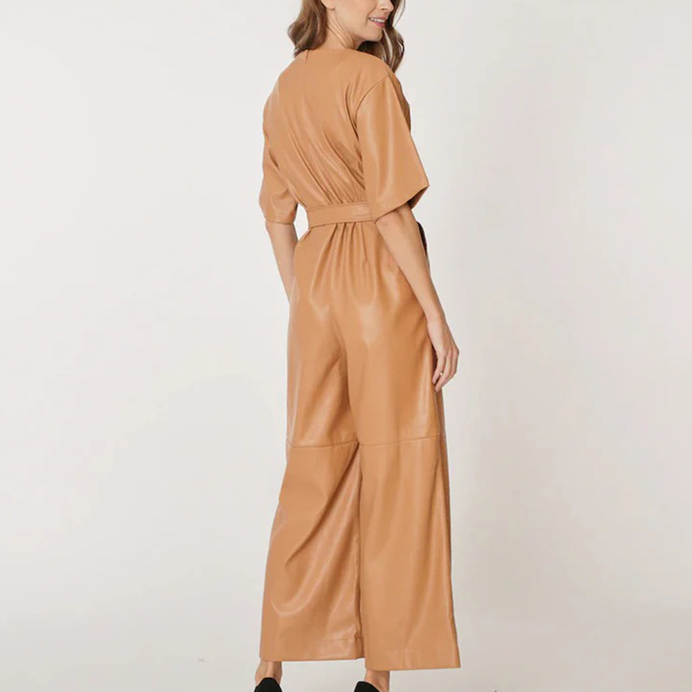New Women’s Brown Leather Jumpsuit