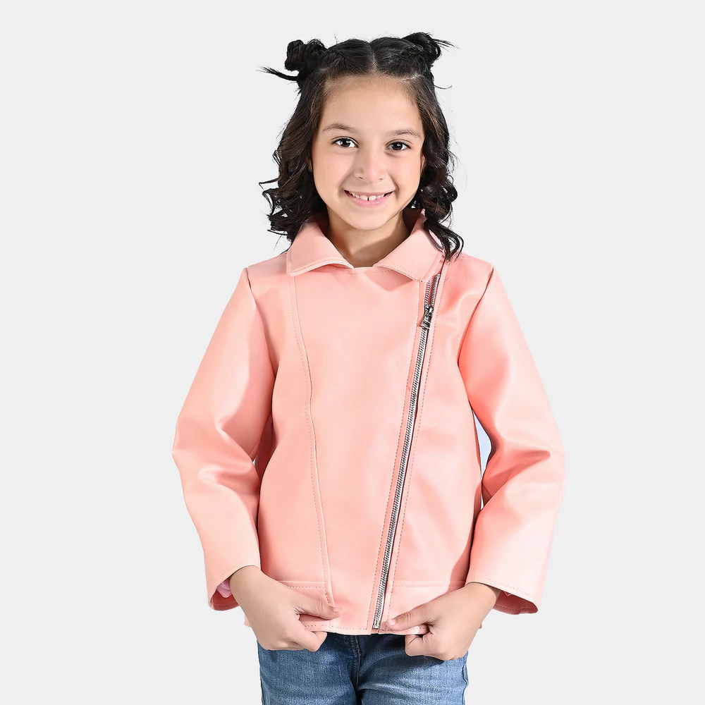 Girls Genuine Sheep Leather Jacket- Peach