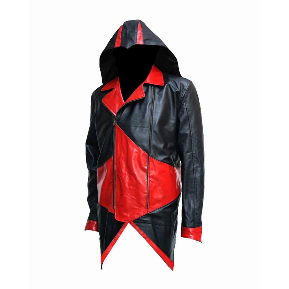 Black & Red Hood Leather Jacket