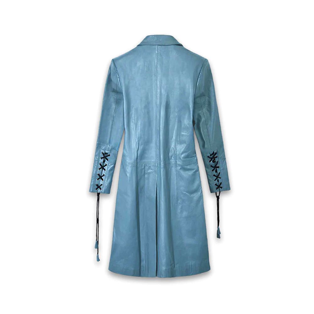 Women’s Sapphire Blue Leather Trench Coat