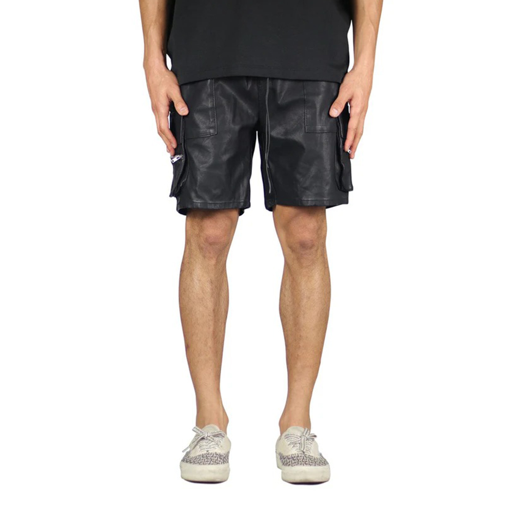 Black Leather Cargo Short