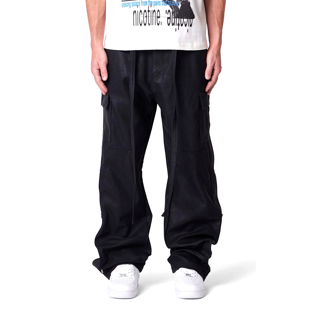 mnml Ultra Baggy Side Snap Real Leather Cargo Pants