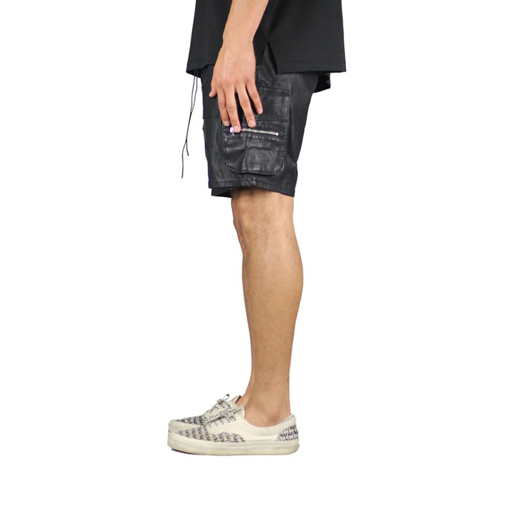 Black Leather Cargo Short