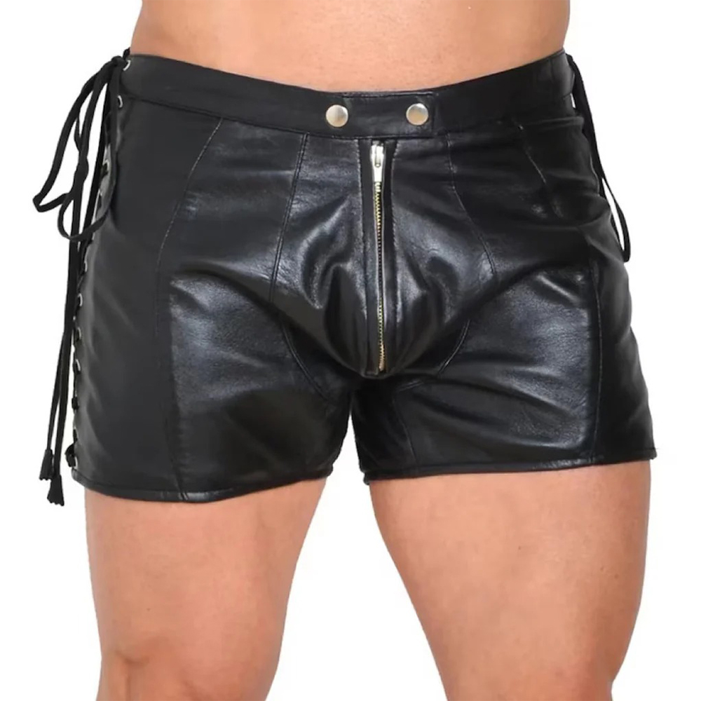 Genuine Leather Shorts For Men With Side Lace Design