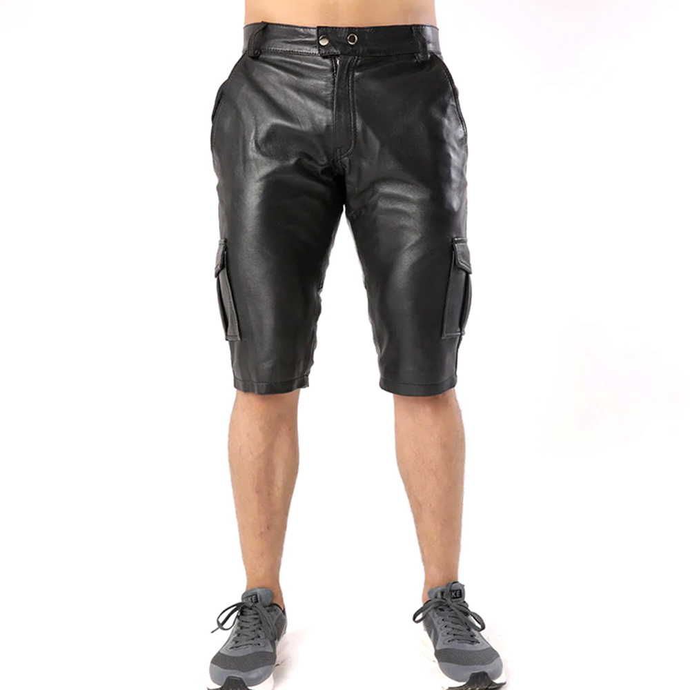 Men’s Sheep Leather Cargo Shorts Dual Side Pockets