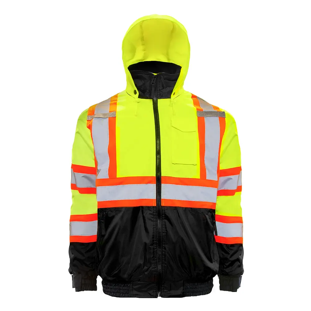 Hi-Vis Safety Bomber Jacket with Reflective Stripes