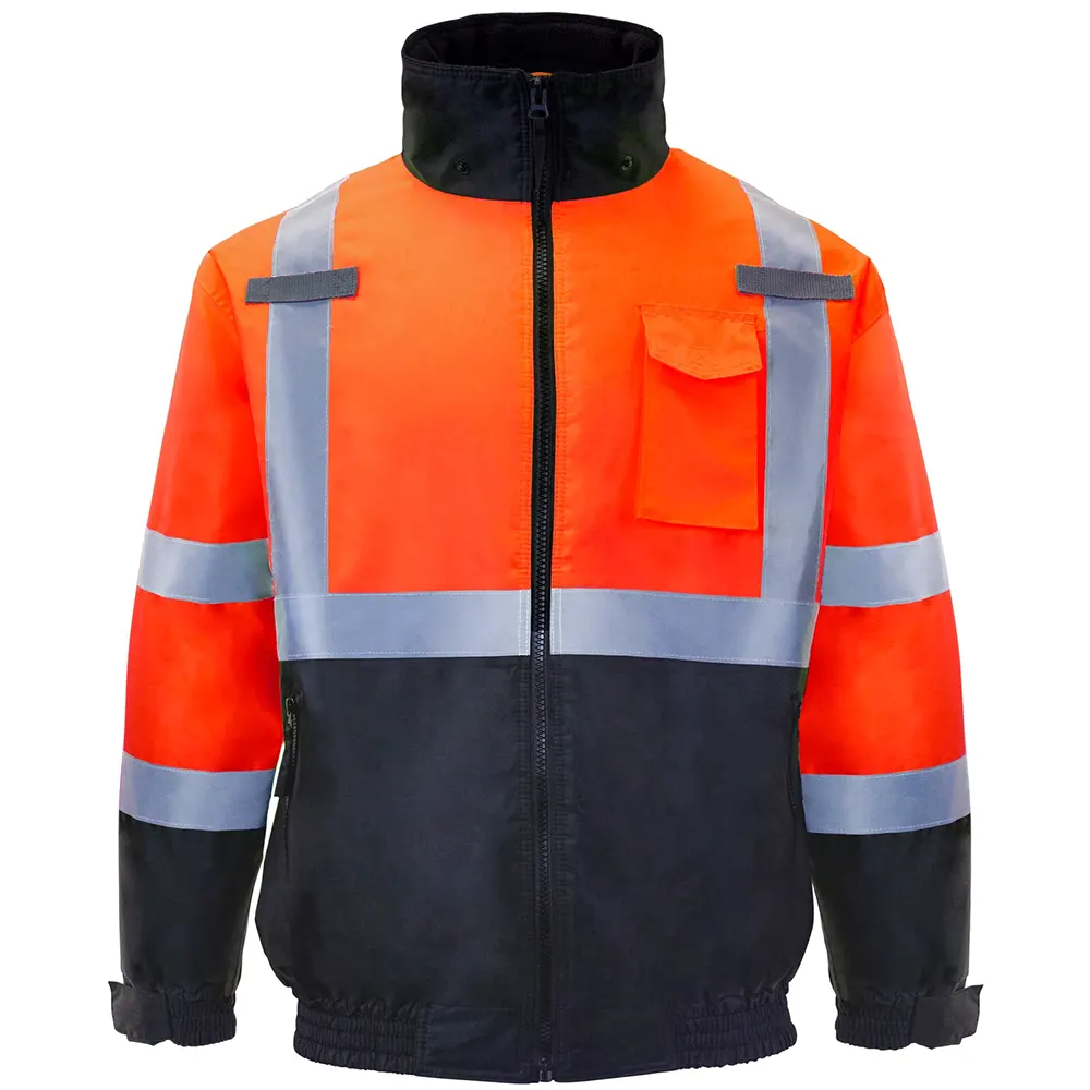 Hi-Vis Safety Bomber Jacket with Reflective Stripes
