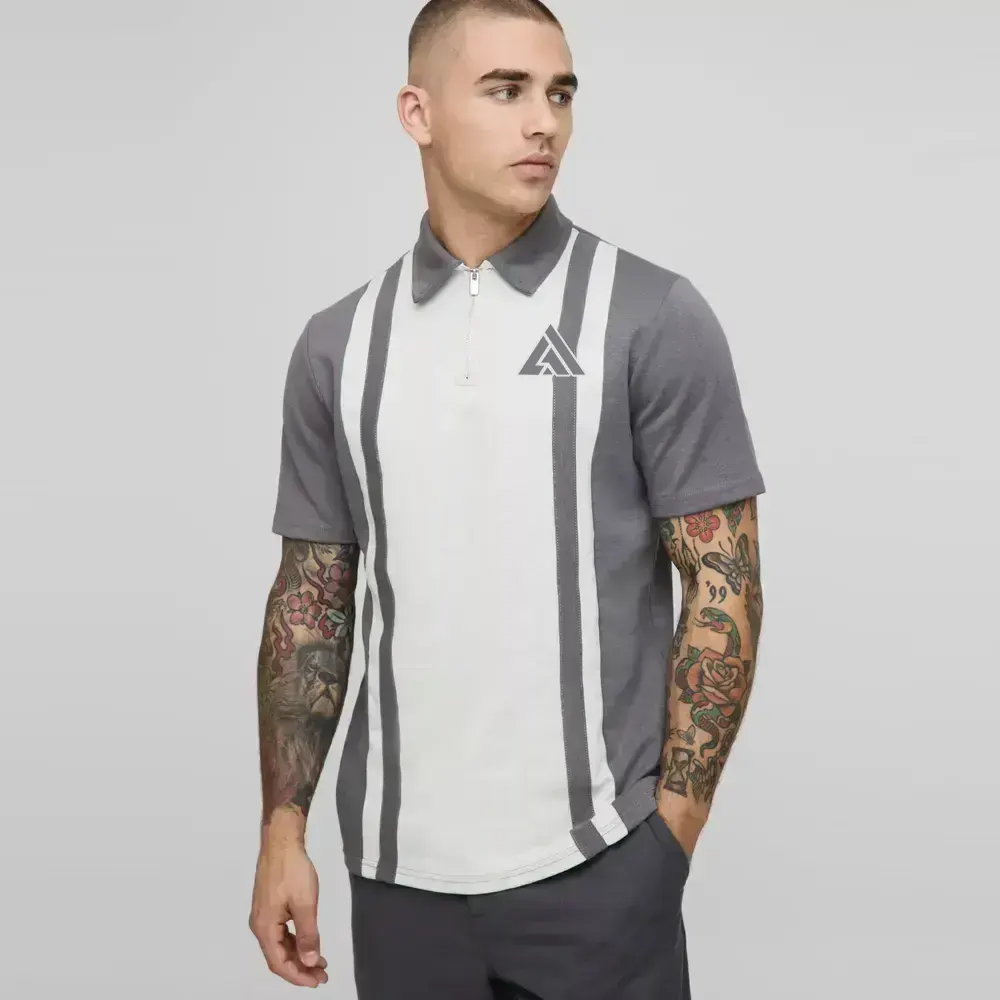 Slim Panelled Zip Neck Interlock Polo